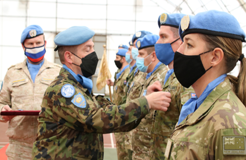 HoM/CoS UNTSO, Major General Patrick Gauchat presenting UNMO’s from Observer Group Lebanon with their peacekeeping medals during his recent visit to Lebanon.