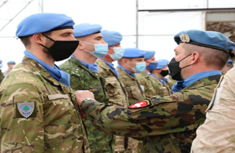 HoM/CoS UNTSO, Major General Patrick Gauchat presenting UNMO’s from Observer Group Lebanon with their peacekeeping medals during his recent visit to Lebanon.