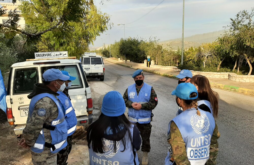 UNTSO HoM/CoS, Major General Patrick Gauchat speaking with OGL UNMO’s and Language Assistants in South Lebanon while on patrol during his recent visit