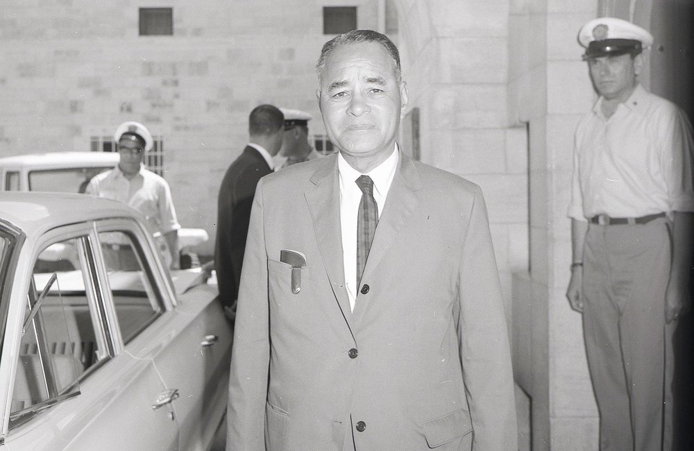 Dr. Ralph J. Bunche, former United Nations Under Secretary General for Special Political Affairs entering Government House (UNTSO HQ) Jerusalem April 1964