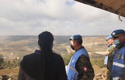 UNTSO HoM/CoS, Major General Patrick Gauchat observing the ongoing re-construction works taking place on OP58 during his recent visit to Syria. UNTSO will re-occupy OP58 in South-West Syria in the coming months. Pictured with him are an UNTSO engineer, DCOS and Chief OGG.
